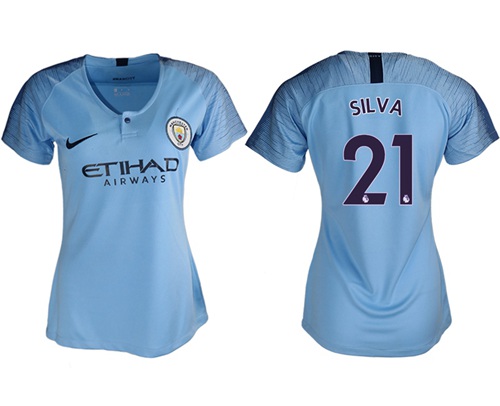 Women's Manchester City #21 Silva Home Soccer Club Jersey